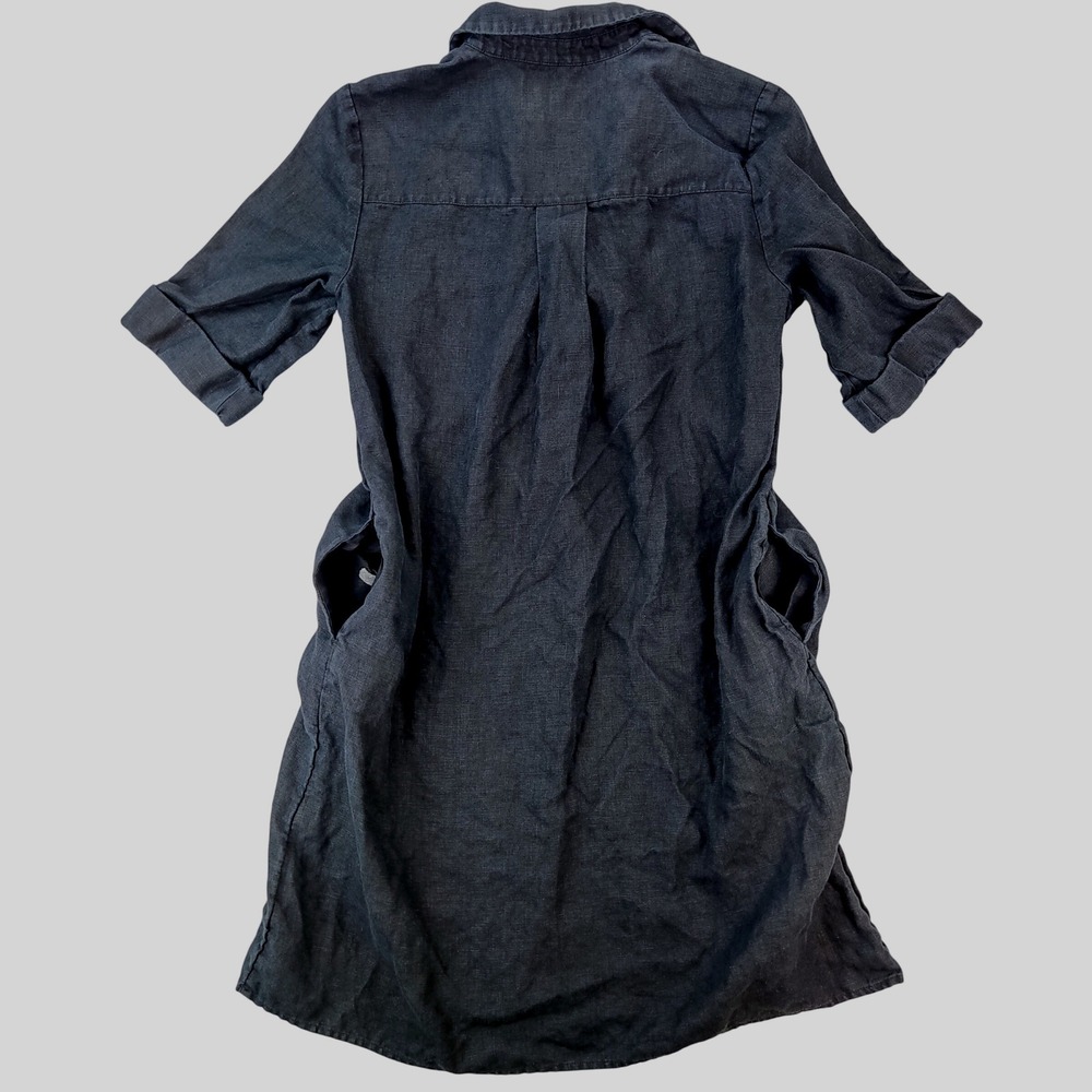 Chico's Shirt Dress Women 1 8 Black Linen Ruffle Trim Short Sleeve Shift Pockets - Picture 2 of 8